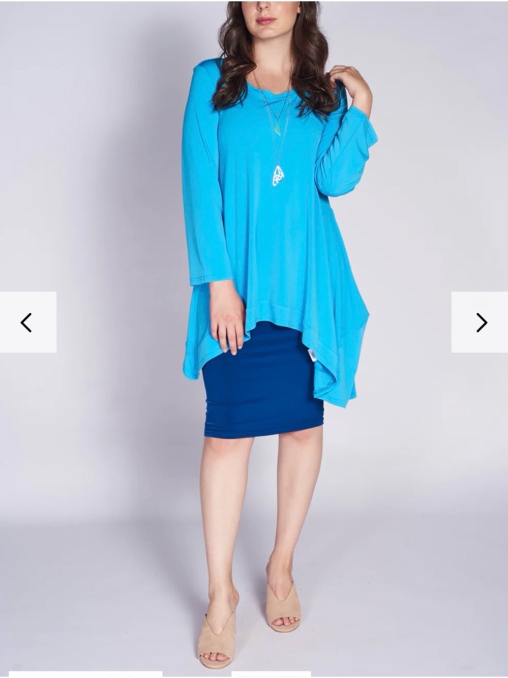 Lightweight Turquoise Long Sleeve Asymmetric Tunic Top
